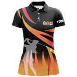 Maxcorners Golf In Passion Golf Black & Orange Flame Polo Shirt Personalized Cool Golf Shirts For Women