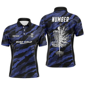 Maxcorners Camo Pattern Mens Golf Polo Shirts, Custom Navy Camo Golf Shirt Disc Golf Shirts For Mens, Golf Gifts MT0510