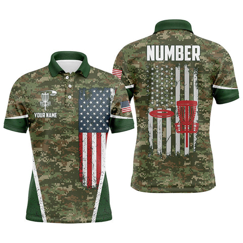 Maxcorners Mens Disc Golf Vintage Camouflage American Flag Custom Patriotic Disc Golf Shirts For Women MT0510