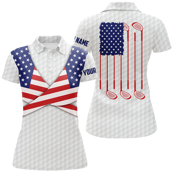 Max Corners American Flag White X Line Customized Name 3D Golf Polo Shirt For Women