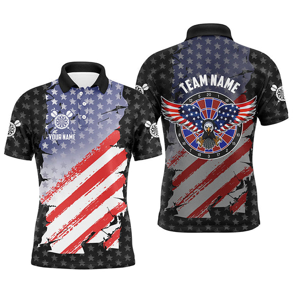 Max Corners American Flag Patriotic Darts Customized Name 3D Darts Polo Shirt For Men