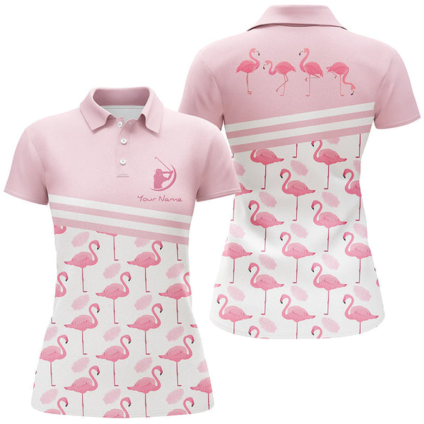 Max Corners Flamingo Cute Pattern Customized Name 3D Golf Polo Shirt For Women