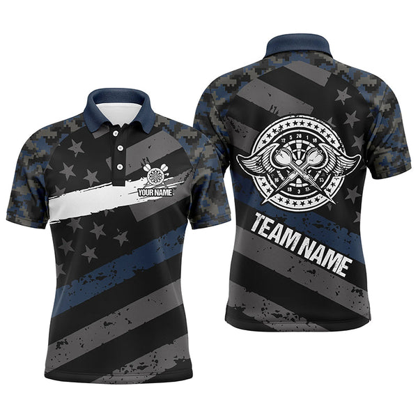 Custom Blue Camo Retro American Flag Patriotic Darts Polo Shirt