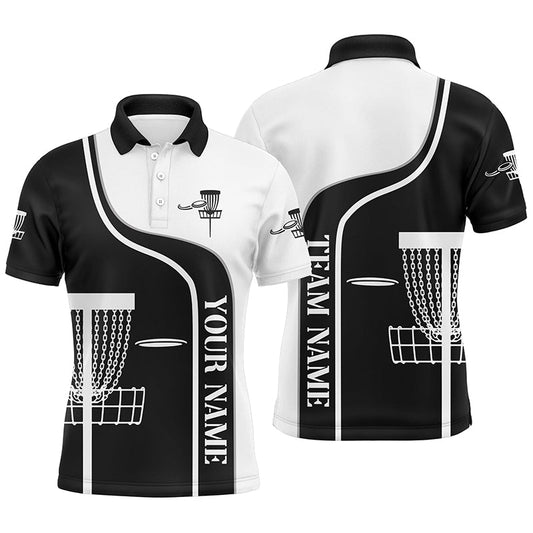 Maxcorners Personalized Disc Golf Basket Black White Mens Polo Shirt Custom Disc Golf Shirts For Men MT0510