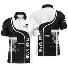 Maxcorners Personalized Disc Golf Basket Black White Mens Polo Shirt Custom Disc Golf Shirts For Men MT0510