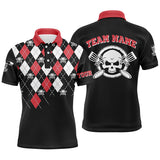 Maxcorners Personalized Skull Argyle Pattern Mens Disc Golf Polo Shirt Custom Disc Golf Team Shirts For Men MT0510