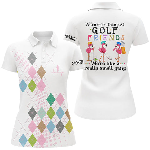 Max Corners Multicolor Argyle Pattern Flamingo Funny Golf Customized Name 3D Golf Polo Shirt For Women