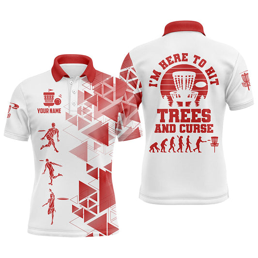 Maxcorners Personalized Mens Red & White Disc Golf Polo Shirts, Evolution Disc Golf Shirts For Men MT0510