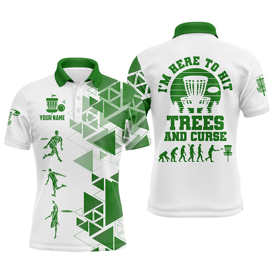 Maxcorners Personalized Mens Green & White Disc Golf Polo Shirts, Evolution Disc Golf Shirts For Men MT0510