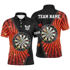 Maxcorners Black Orange Halo Mens Darts Polo Shirt Custom Cool Darts Shirt For Men Dart Jerseys