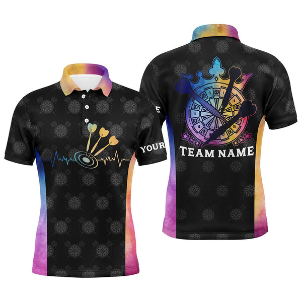 Maxcorners Darts Heartbeat Tie Dye Mens Polo Shirts Personalized Darts Shirt