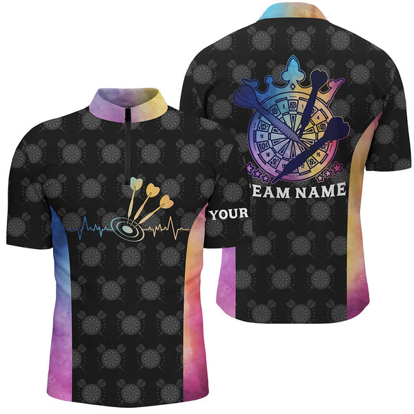 Maxcorners Darts Heartbeat Tie Dye Mens Polo Shirts Personalized Darts Shirt