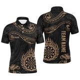 Max Corners Golden Hawaiian Tribal Flame Darts Customized Name 3D Darts Polo Shirt For Men