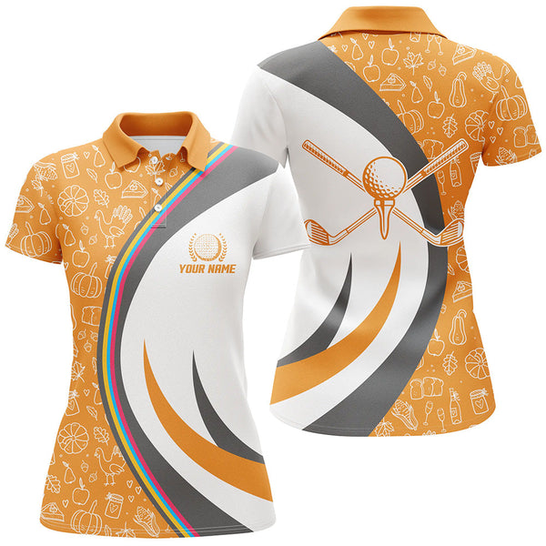 Max Corners Orange Food Pattern Customized Name 3D Golf Polo Shirt For Women