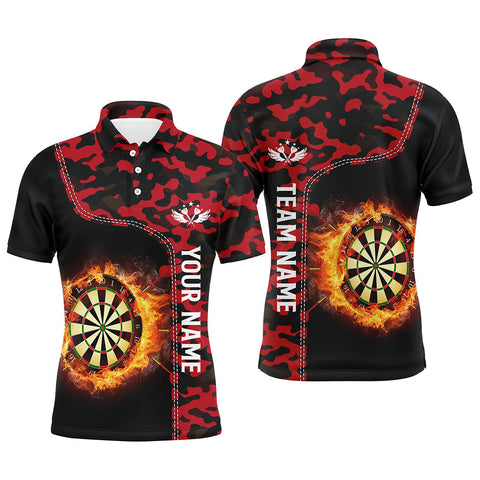 Max Corners Red Camo Flame Darts Board Customized Name 3D Darts Polo Shirt For Men