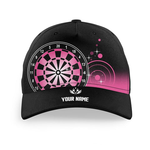 Maxcorners Darts  Wings Black & Pink Personalized Name 3D Cap