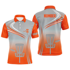 Maxcorners Orange & Grey Mens Disc Golf Polo Shirts Customized Disc Golf Tops For Men Golfing Gifts MT0510