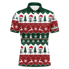 Maxcorners Disc Golf Santa Christmas Tree Snow Mens Polo Shirt Custom Christmas Disc Golf Gifts For Men MT0510