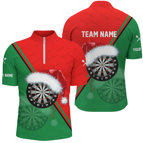 Maxcorners Red Green Santa Darts Board Christmas Darts Quarter Zip Shirt Custom Dart Jersey