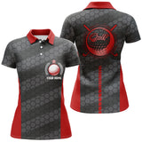 Max Corners Red And Black Golf Lover Customized Name 3D Golf Polo Shirt For Women