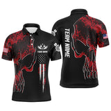 Maxcorners Red Grunge Camo American Flag Skull Darts Mens Polo Shirt Patriotic Dart Jerseys For Men