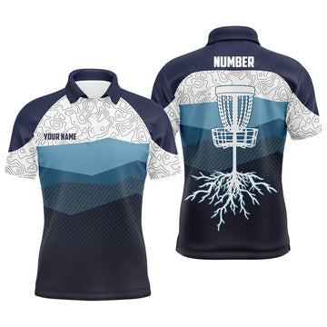 Maxcorners Navy Blue Mountains Disc Golf Mens Polo Shirt Custom Disc Golf Shirts For Men Cool Golf Gifts MT0510