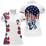 Max Corners Statue Of Liberty 4Th Of July American Flag Argyle Golf Customized Name 3D Golf Polo Shirt For Women