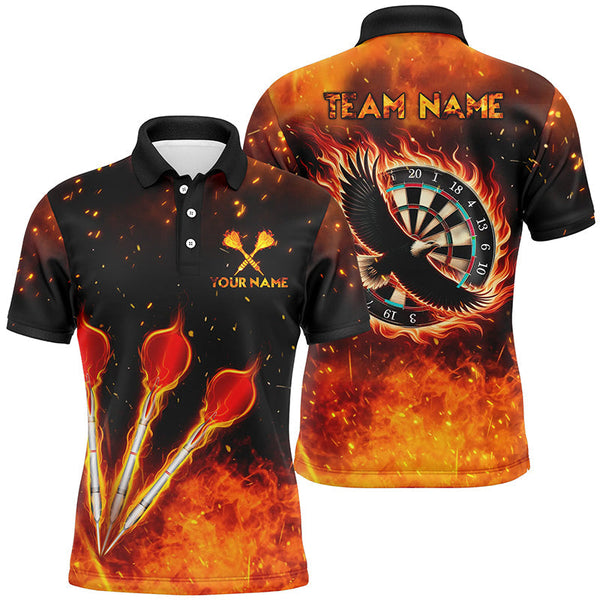 Orange Fire Flame Eagle Mens Darts Polo Shirt