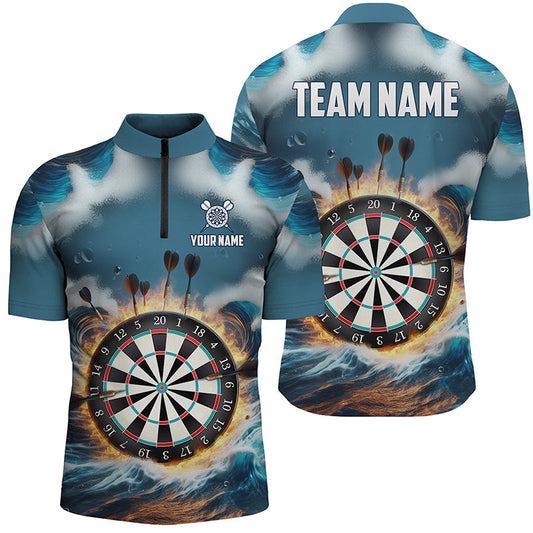 Maxcorners Fire And Water Blue Mens Darts Polo Shirt Custom Darts Shirt For Men Dart Jerseys