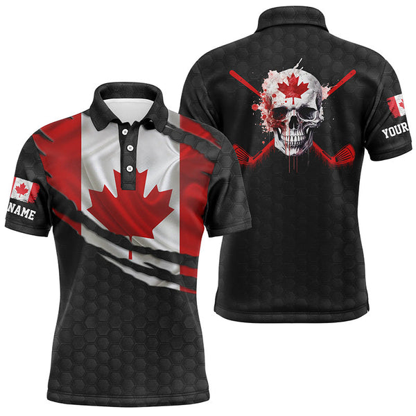 Maxcorners Golf Canada Flag Skull Customized Name 3D Polo Shirt Unisex