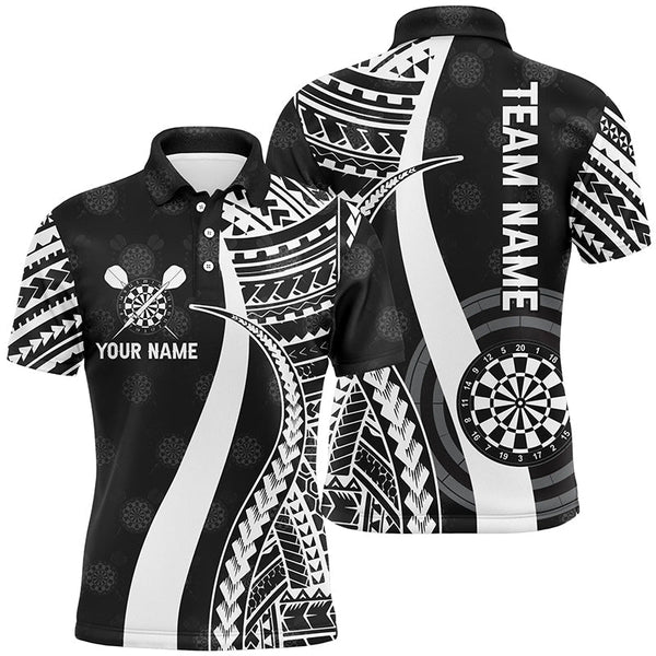 Max Corners Black White Tribal Customized Name 3D Darts Polo Shirt For Men