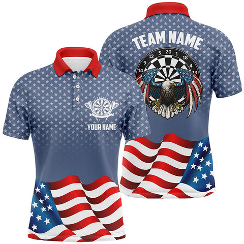 Max Corners American Flag Eagle Patriotic Darts Customized Name 3D Darts Polo Shirt For Men