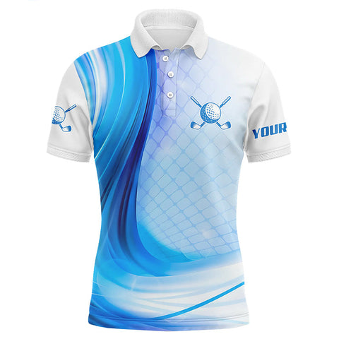 MaxCorners Golfs Blue Light Twinkle Customized Name 3D Polo Shirt For Men