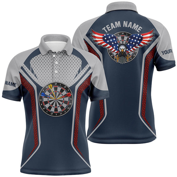 Max Corners Darts Board American Flag Eagle Blue Grey Customized Name 3D Darts Polo Shirt For Men