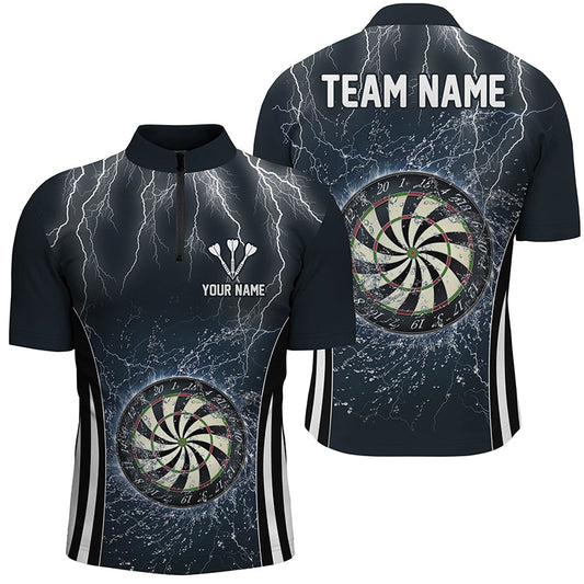 Maxcorners Navy Blue Thunder Lightning Mens Darts Polo Shirt Custom Dart Shirts For Men Dart Jerseys