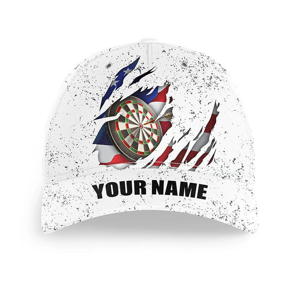 Maxcorners Darts American Flag White Grunge Personalized Name 3D Cap