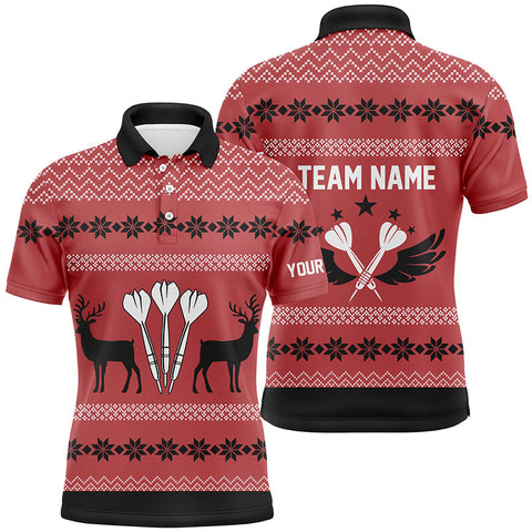 Maxcorners Personalized Darts Christmas Reindeers Red Polo Shirt Custom Darts