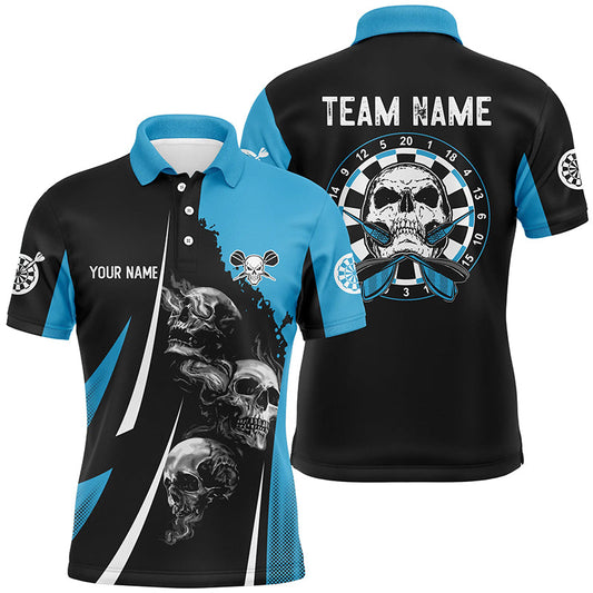 Maxcorners Skull Strike Personalized Darts Polo Shirt Black Blue Custom Skull Dart Jerseys For Men