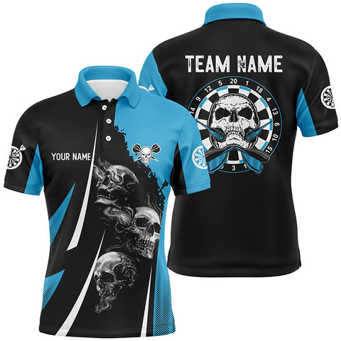 Maxcorners Skull Strike Personalized Darts Polo Shirt Black Blue Custom Skull Dart Jerseys For Men