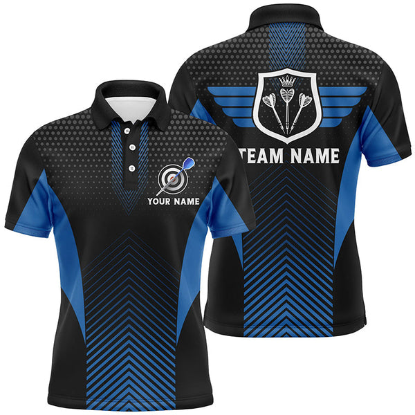 Max Corners Black Blue Geometric Customized Name 3D Darts Polo Shirt For Men