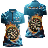 Maxcorners Fire And Water Blue Womens Darts Polo Shirt Darts Shirt For Women Dart Jerseys