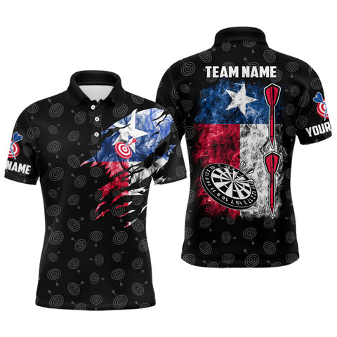 Maxcorners Smoke Texas Flag Polo Shirt Custom Patriotic Darts Shirt For Men Dart Jerseys