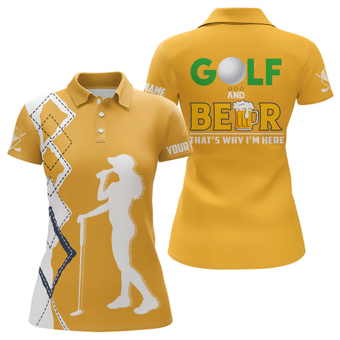 Max Corners Golf And Beer That'S Why I'M Here Yellow Customized Name 3D Golf Polo Shirt For Women