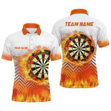 Personalized White Orange Fire Flame Mens Darts Polo Shirt