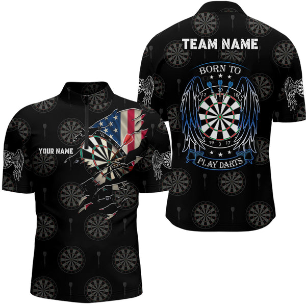 Maxcorners Born To Play Darts American Flag Custom Men Darts Shirt Patriotic Dart Jersey