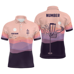 Maxcorners Flat Mountain Sunset Landscape Mens Disc Golf Polo Shirts Custom Disc Golf Shirt For Men MT0510