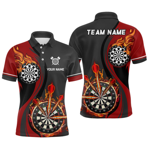 MaxCorners Darts Red Fire Flame Customized Name, Team Name 3D Polo Shirt For Men