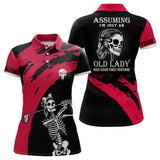 Max Corners Red And Black Womens Skull Golf Customized Name 3D Golf Polo Shirt For Women