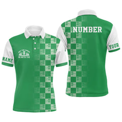 Maxcorners Gradient Green White Checkered Pattern Mens Disc Golf Polo Shirt Customized Disc Golf Tops For Men MT0510