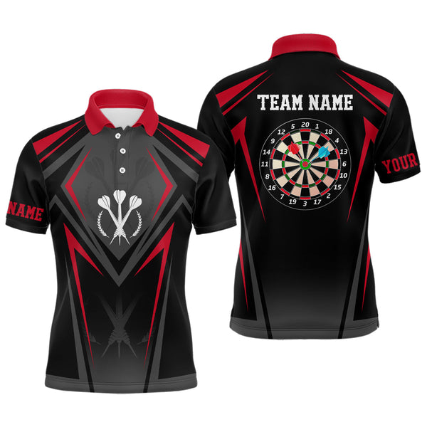 Max Corners Red Black Sporty Customized Name 3D Darts Polo Shirt For Men